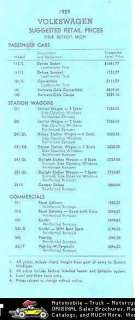 1959 Volkswagen Price List Brochure Beetle Karmann Ghia  