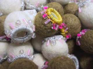 Felted Beads/Balls with Handwork~ Cream and Tan ~ #20  