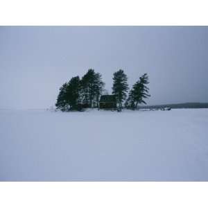  Winter Freezes Moosehead Lake Around an Island Cottage 