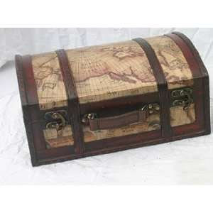  Side Handle Wood Trunk with Map Design