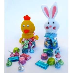 Set of 2 Small Easter Plush & Plastic Jars (Bunny Rabbit & Duck Chick 