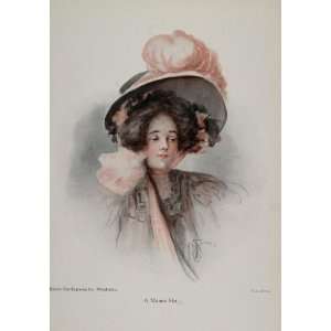  1911 Color Print Matinee Hat Victorian Woman Portrait 