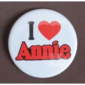  Orphan ANNIE I Love HEART ANNIE Button PIN 2 1/2 Broadway Musical 