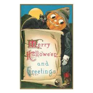  Pumpkin Head Man with Black Cat Giclee Poster Print, 24x32 