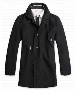 New Mens Winter Wool Trench Coat Jacket Black Slim Fit Top Design Men 