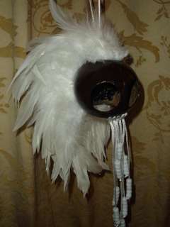 Maui Style Coconut Ikaika Warrior Helmet White Colored Feathers.