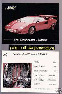 1984 LAMBORGHINI COUNTACH 5000 S Exotic Dreams Car Card  