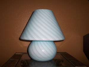 Vintage Italian Murano Vetri Art Glass Mushroom Lamp Blue & White 