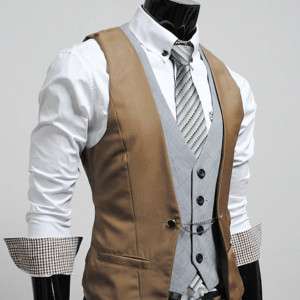 VE34) Mens premium layered slim vest waist coat BROWN  