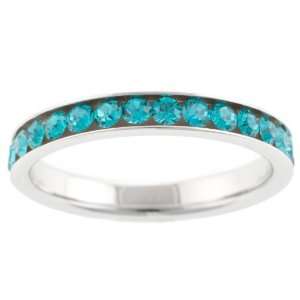    Sterling Silver Aqua Blue Crystal Band Ring, Size 8 Jewelry