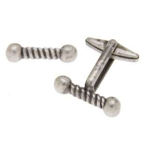 Antique Silver Handlebar Cufflinks Topped on Either End 