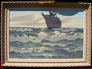 ORIGINAL Seascape Oil Painting V. Larsen Matted Framed  