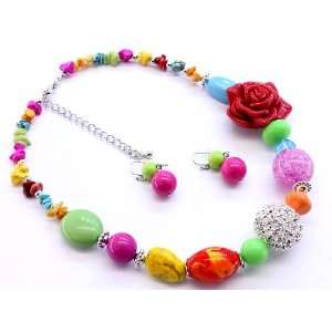 Red Rose Colorful Harajuku Girl Chunky Beads Necklace