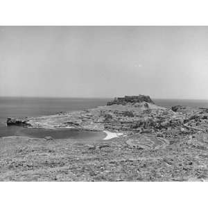 View of the Arid Landscape with the Sea in the Background of the 