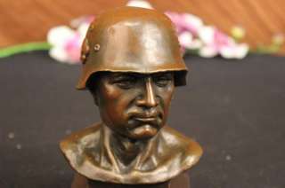 Signed American General patton Bronze Bust Famous Man Figurine Marble 