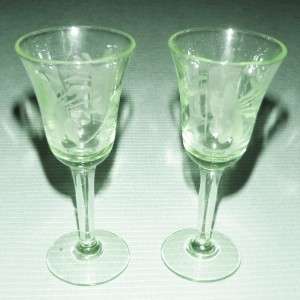 Vtg VASELINE GLASS CORDIAL GLASS LOT etched green depression 