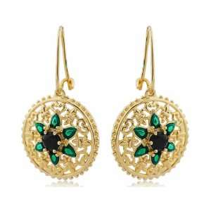   Gold Over Sterling Silver Sapphire Medallion Drop Earrings Jewelry