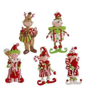 RAZ Imports GJ 6 inch Candy Elf Christmas Ornaments set of 5 Claydough 