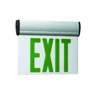   Slope Ceiling Edge Lit Exit Sign, Brushed Aluminum with Green Letters