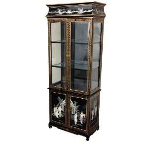 Asian Furnishings   73 Oriental Lacquer Curio Cabinet   Black Mother 
