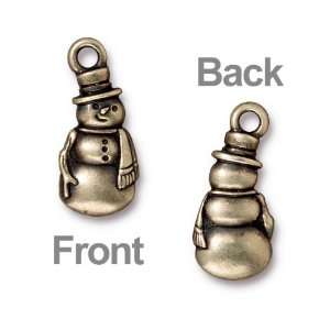  Brass Oxide Finish Lead Free Charm Snowman With Scarf And 