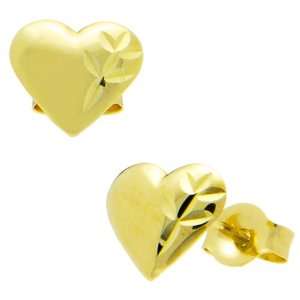  14k Yellow Gold Pattern Heart Stud Earrings Jewelry