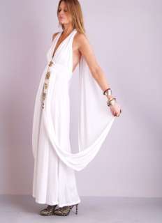   White GRECIAN GODDESS Draped Angelic PLUNGING Wedding Maxi Gown DRESS