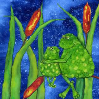 Hubbs Art Folk Prints Cattail Frog Animal childrens  