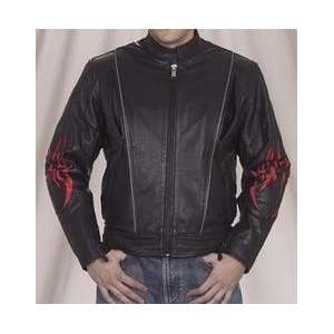  Mens Leather Motorcycle Jacket with Flames Automotive