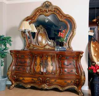 Romantic French Rococo Queen Panel Bed and Dresser Set  