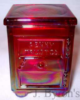RED CARNIVAL GLASS PENNY TRUST CO SAFE CANDY CONTAINER  