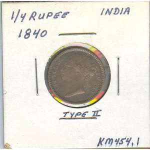  British India 1/4 Rupee Silver Coin Type II Issued 1840 