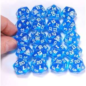  DICE 20 Sided (Polyhedral) BLUE Transparent _ Bundle of 20 