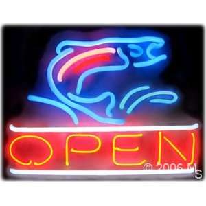 Neon Sign   Open large (Fish Logo) Grocery & Gourmet Food