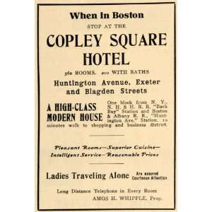  1907 Ad Copley Square Hotel Boston Amos H. Whipple 