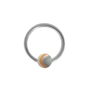   Bead Ring with Orange & Blue Lines Marble Design Acrylic Bead Jewelry