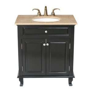   Black with Travertine Marble Single Sink Vanity