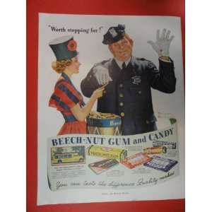   ad. girl in band/giving a stick of gum to a policeman 