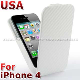 White Carbon Fibre Flip Hard Case Cover For iPhone 4 4G  