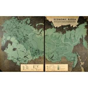 1945 Print Economic Russia Map Iron Mining Refinery Manufacturing 