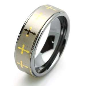 8MM Comfort Fit Tungsten Carbide Wedding Band Gold Plated Celtic Cross 