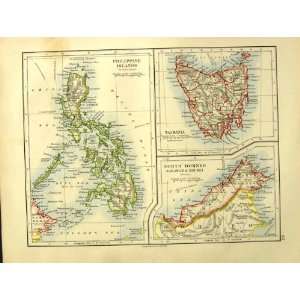  1918 Map Philippine Tasmania Borneo Fiji Melbourne