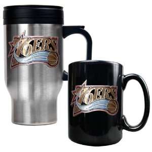 Philadelphia 76ers NBA Stainless Steel Travel Mug & Black Ceramic Mug 