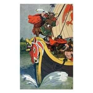  Blowing the Horn on a Longship as it Approaches the Norse Coast Art 
