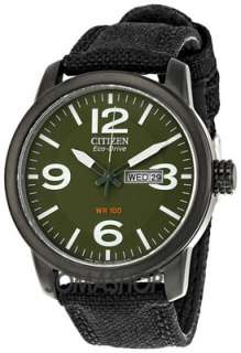 Citizen Eco Drive Military Black plated Steel Canvas Strap Mens Watch 
