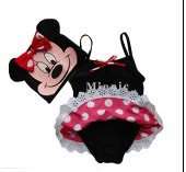 Girls Minnie Mouse Swimsuit and Hat Costume Set  