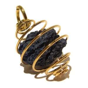 Azurite Pendant 02 Gold Cage Raw Blue Nugget Stone Crystal Healing 1.1 