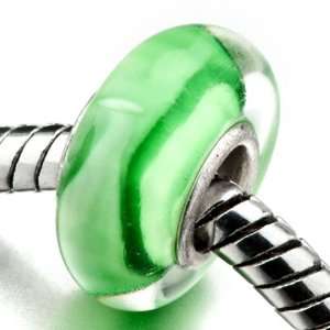 Green White Stripes Murano Glass Bead   Pandora Chamilia Biagi Beads 
