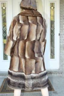 47 Exquisite Design MUSKRAT FUR COAT w/ SILVER RACCOON (Size 8 10 