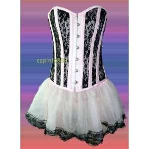   Pink Lace Overlay Corset Bustier & Tutu Skirt S size 